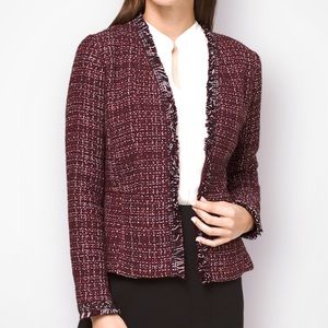 White House Black Market Tweed Peplum-Detail Sweater Jacket